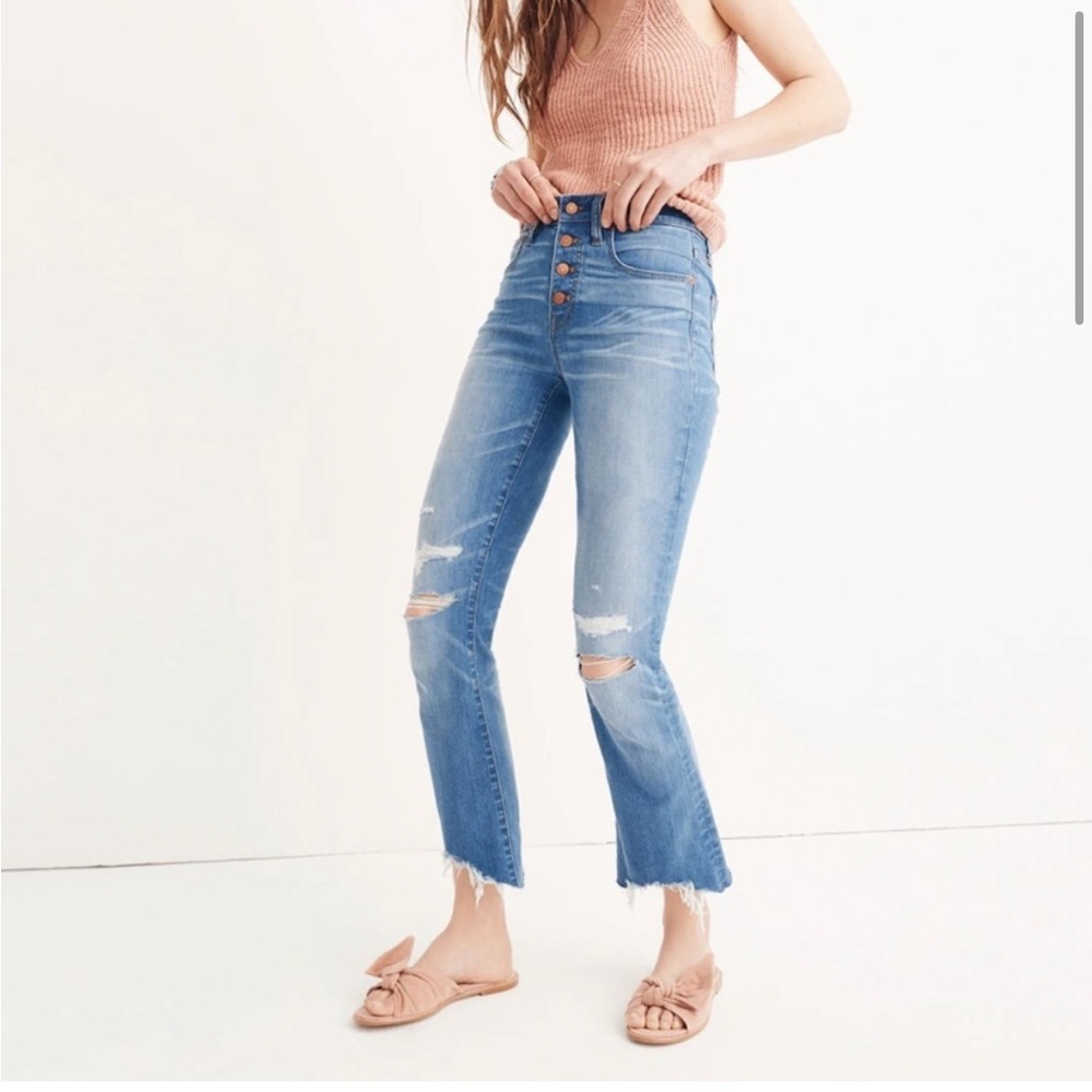Madewell Women’s Cali Demi Mini Flare Distressed Jeans Size 24 - Picture 1 of 10